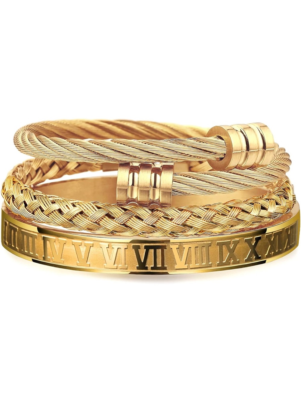 Gold Roman Numeral Stackable Bracelet Set Jewelry